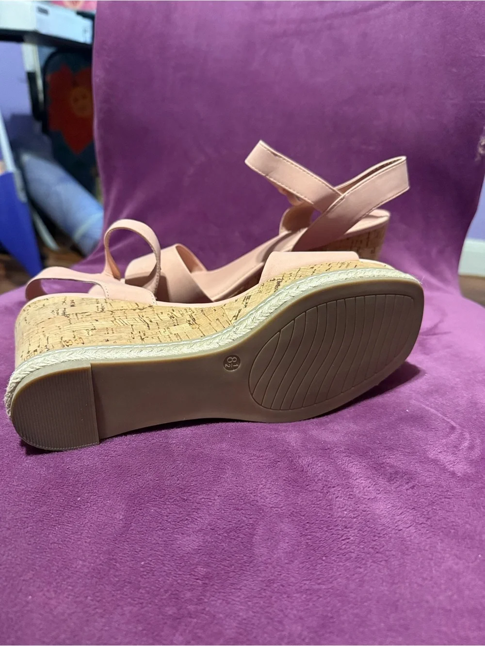 Xappeal Blush Pink Cork Espadrille Wedge Sandals